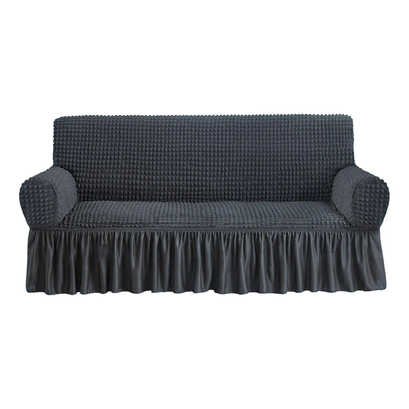 NICEEC Sofa Slipcover Dark Grey Sofa Cover 1 Piece Easy Fitted Sofa Couch Cover Universal High Stretch Durable Furniture Protector with Skirt Country Style (3 Seater Dark Gray)