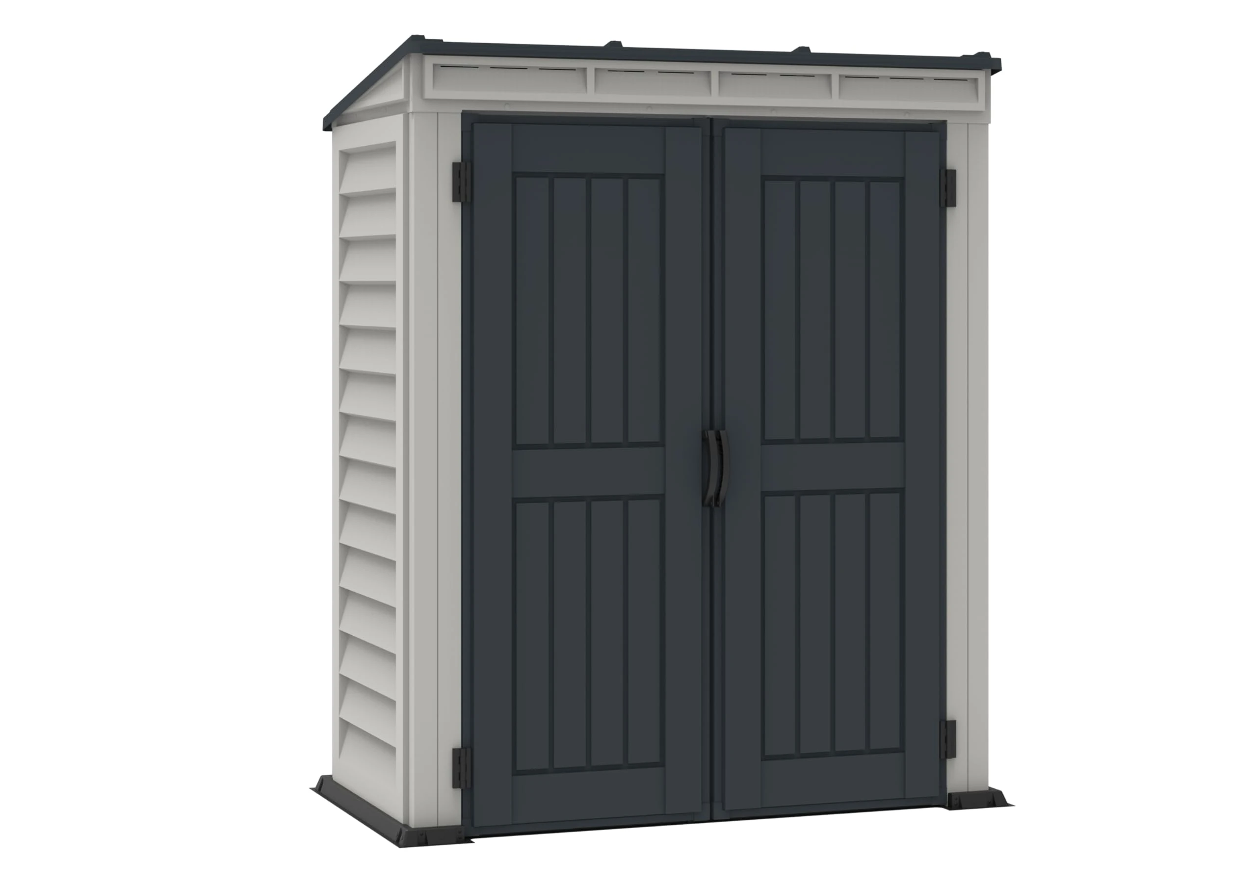 Duramax YardMate Pent Roof PLUS 5 x 3 (1.57 m2) Plastic Garden Shed with Heavy-Duty Plastic Floor, Strong Metal Roof Structure, Fire Retardant & Maintenance-Free Storage Shed, Dark Grey & Adobe