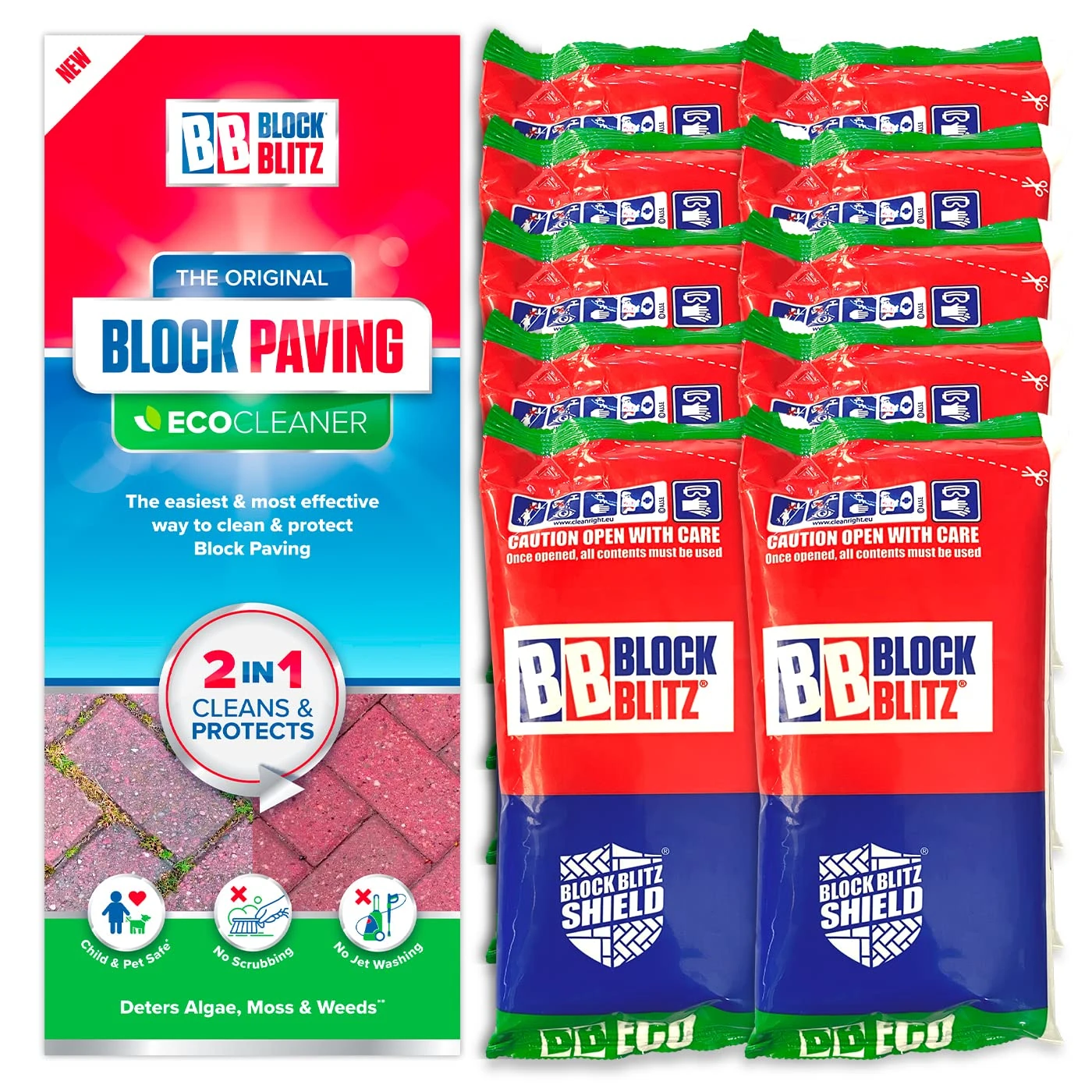 Block Blitz Block Paving Eco Cleaner Treatment: 10 x 390g Pouches – Removes and Prevents Algae, Moss, Black Spot and Weed Growth on 150 Sq/m of Paving