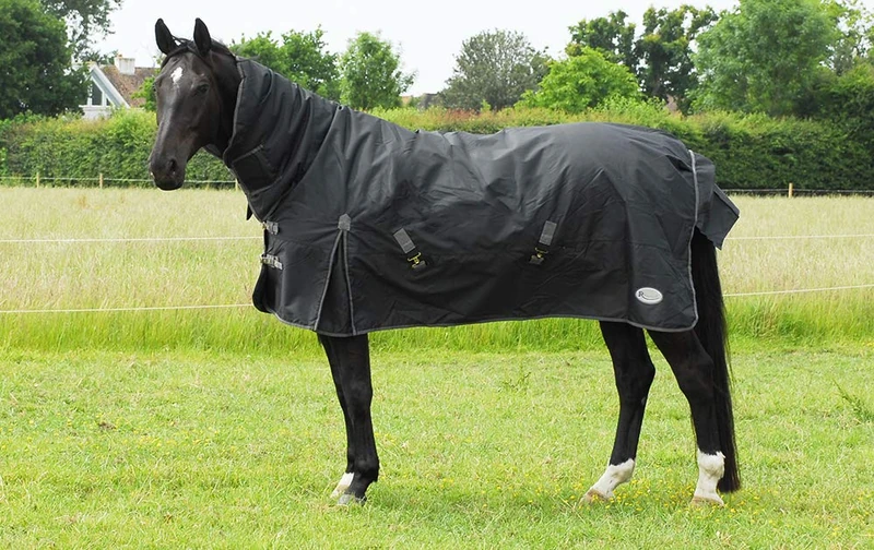 Rhinegold Konig 200G Mediumweight FullNeck Combo Horse Turnout Rug Blk 6.6, Black