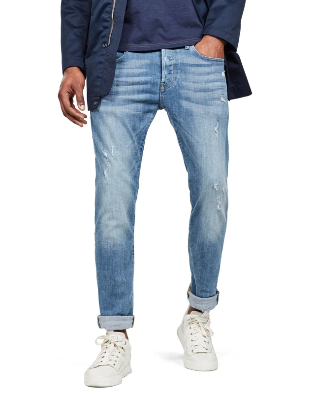 G-Star Men's 3301 Slim style Jeans, Blue (lt aged destroy 51001-9136-1243), 25W / 26L