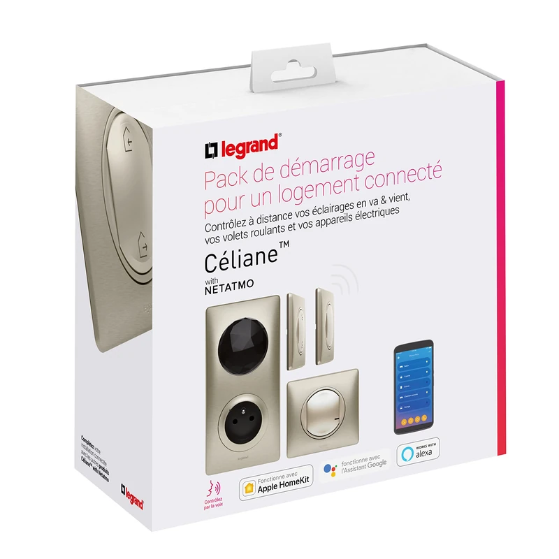 Legrand - Starter kit to connect a first piece with 4 Céliane with Netatmo products with Titanium Metal Plate