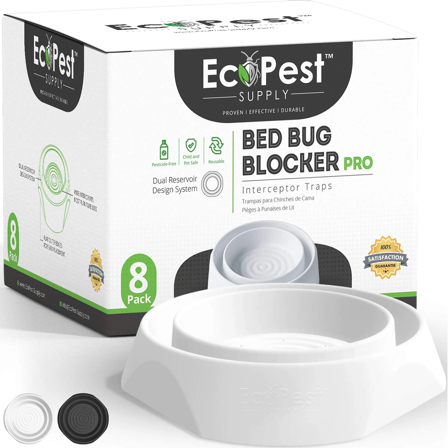Bed Bug Interceptors – 8 Pack | Bed Bug Blocker (Pro) Interceptor Traps (White) | Eco Friendly Insect Trap for Bed Legs | No Chemicals or Pesticides | Monitor, Detector, and Trap for Bed Bugs