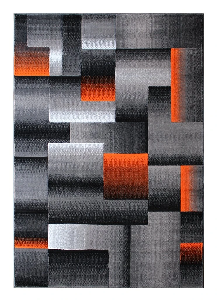 Masada Rugs, Modern Contemporary Area Rug, Orange Grey Black (6 Feet X 9 Feet, Orange)