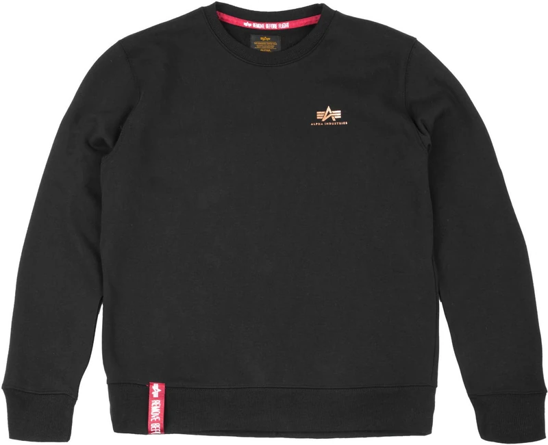 Alpha Industries Men's Basic Sweater Small Logo Foil Print, Black/Gold, S