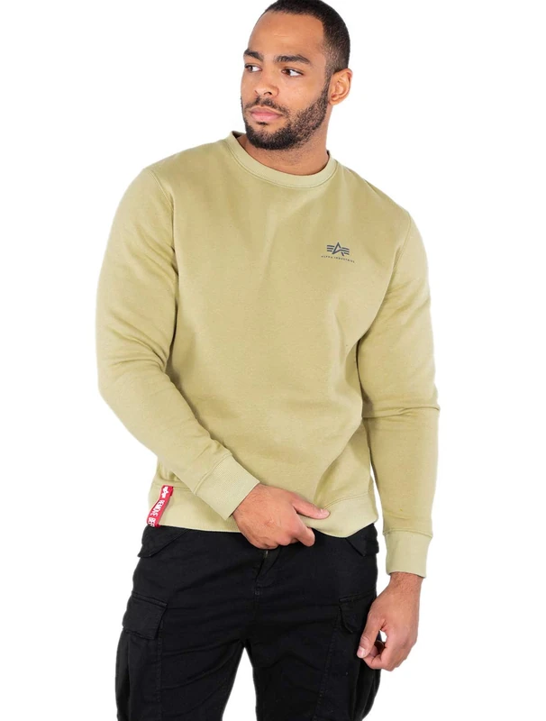 Alpha Industries Men's Basic Sweater Small Logo, Light Olive, M