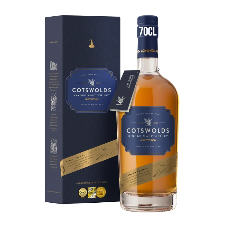 Cotswolds Founder's Choice Single Malt Whisky with Gift Box | 70cl | 59.1% vol | Non-Chill Filtered | No Caramel Colouring | Award Winning English Whisky | Best enjoyed neat or in an Old Fashioned