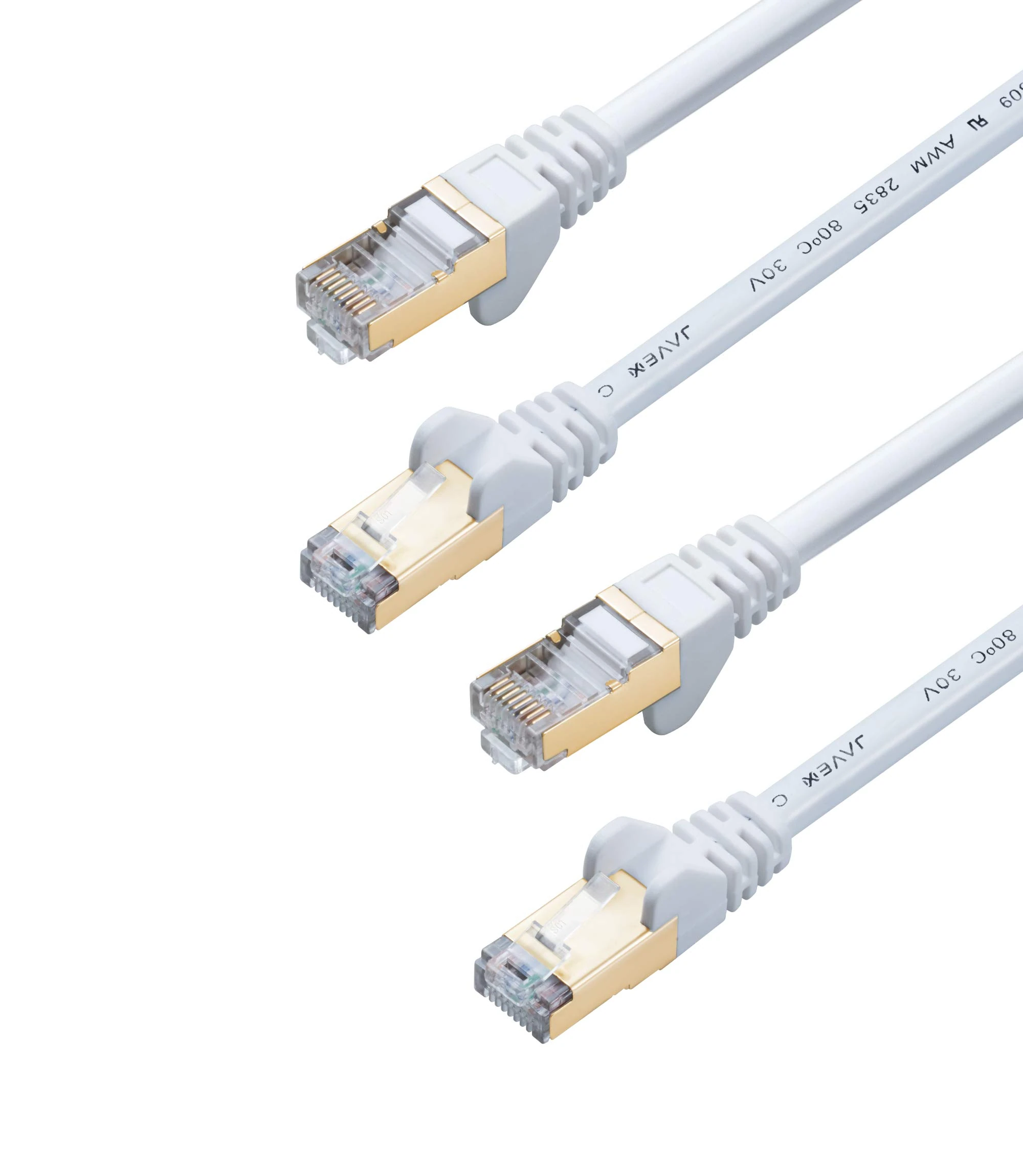 JAVEX CAT7/CAT6A RJ45 [S/STP, 10GB] Network Ethernet Patch Cord [OFC] - UL Listed, White, 3M/10FT [2-Pack]