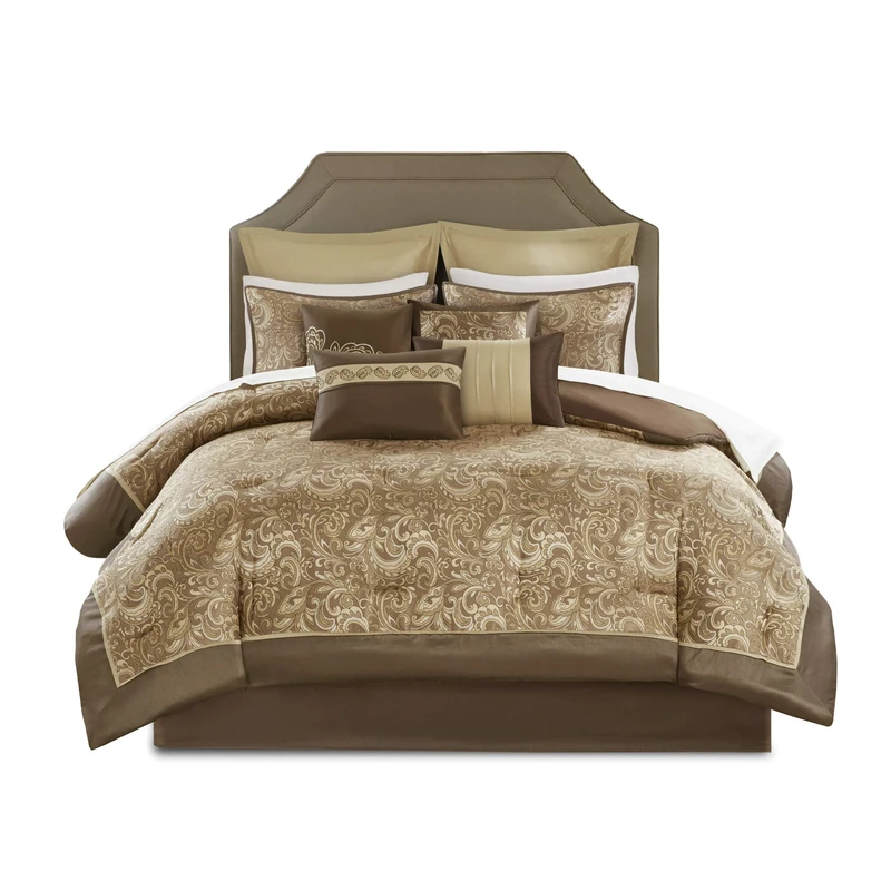 Madison Park Matching Curtains-Down Alternative Hypoallergenic All Season Bedding-Set, Polyester, Brown, Queen