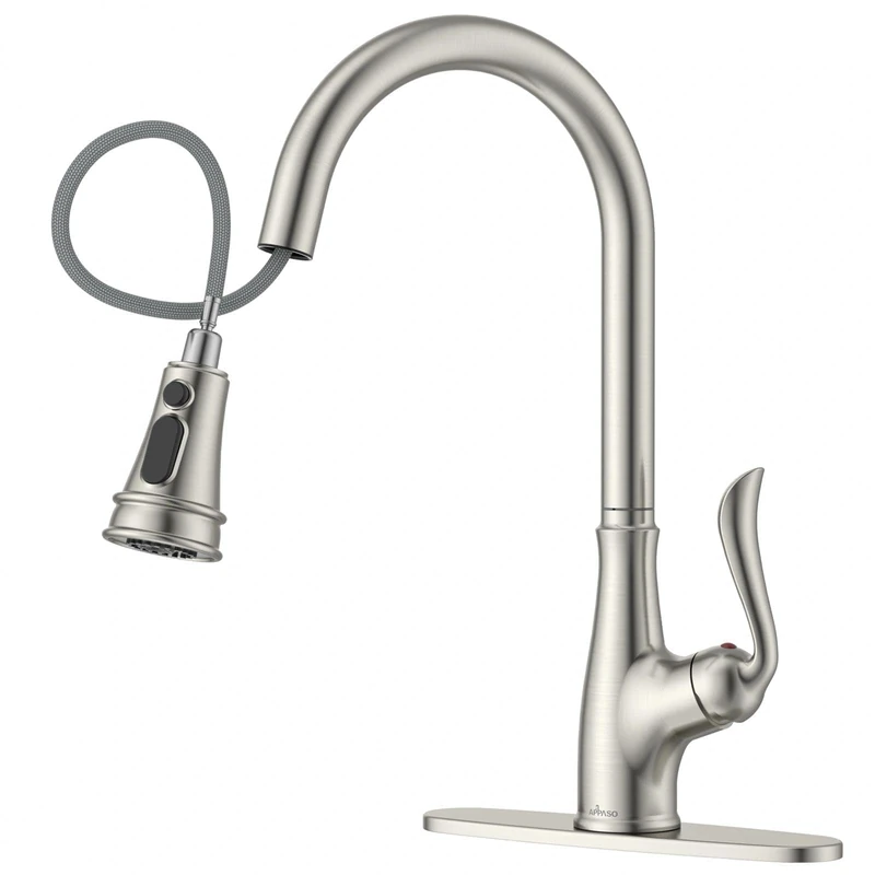 APPASO Vintage Style Brushed Nickel Kitchen Faucet with Pull Down Sprayer