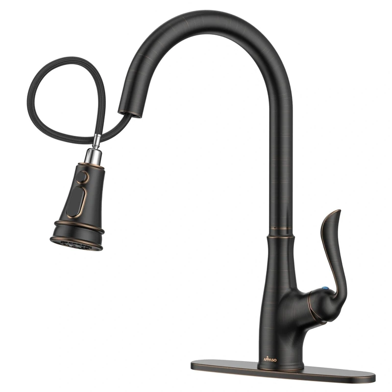 APPASO Pull Down Kitchen Faucet with Sprayer Oil Rubbed Bronze, Antique ORB Single Handle High Arc Faucet, cUPC-Certified Pull-Out Hose, Water Supplies & Valve Core