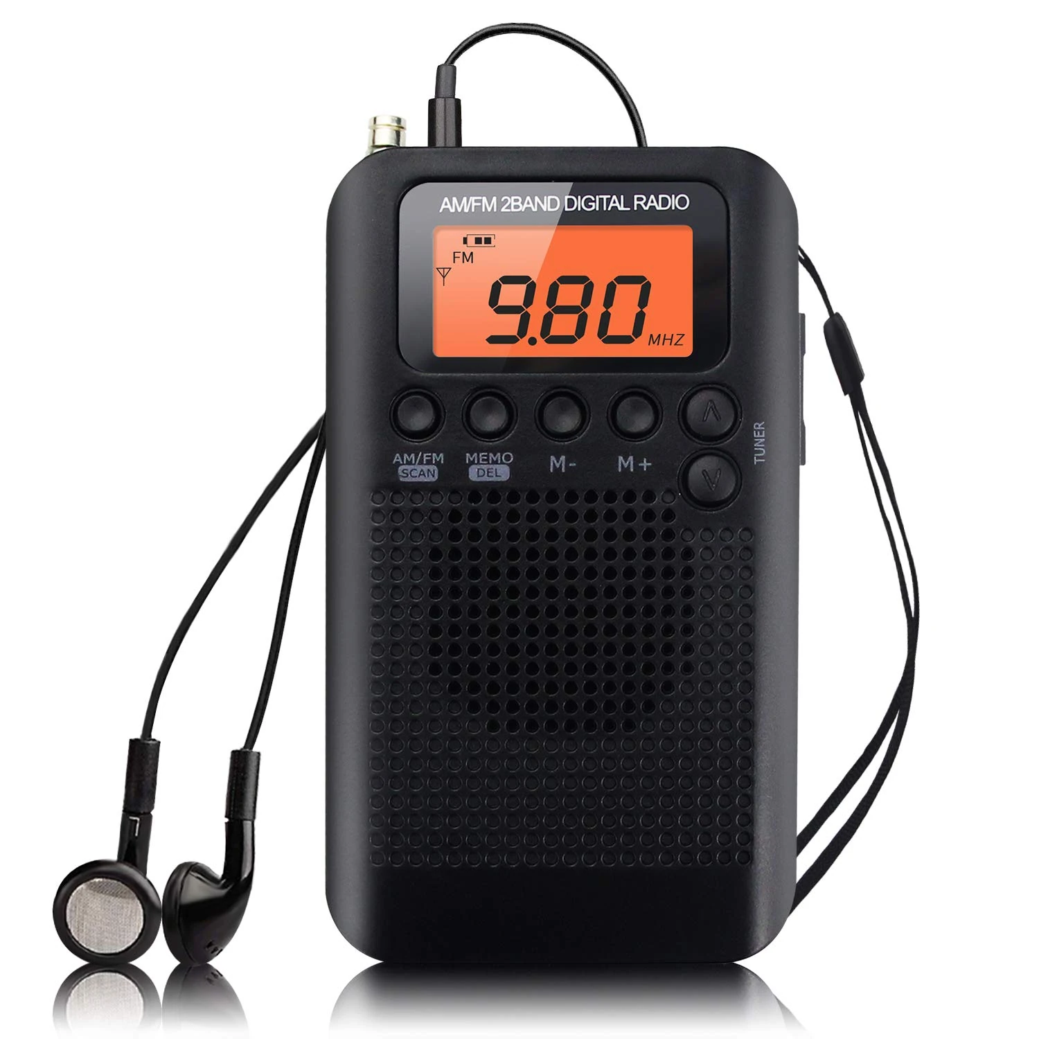 Benss Pocket Portable Mini AM FM Radio Digital Tuning Stereo Personal Radio with Earphone, Alarm Clock and Timer for Walking Running Jogging Supports Replaceable Battery AAA (Black)