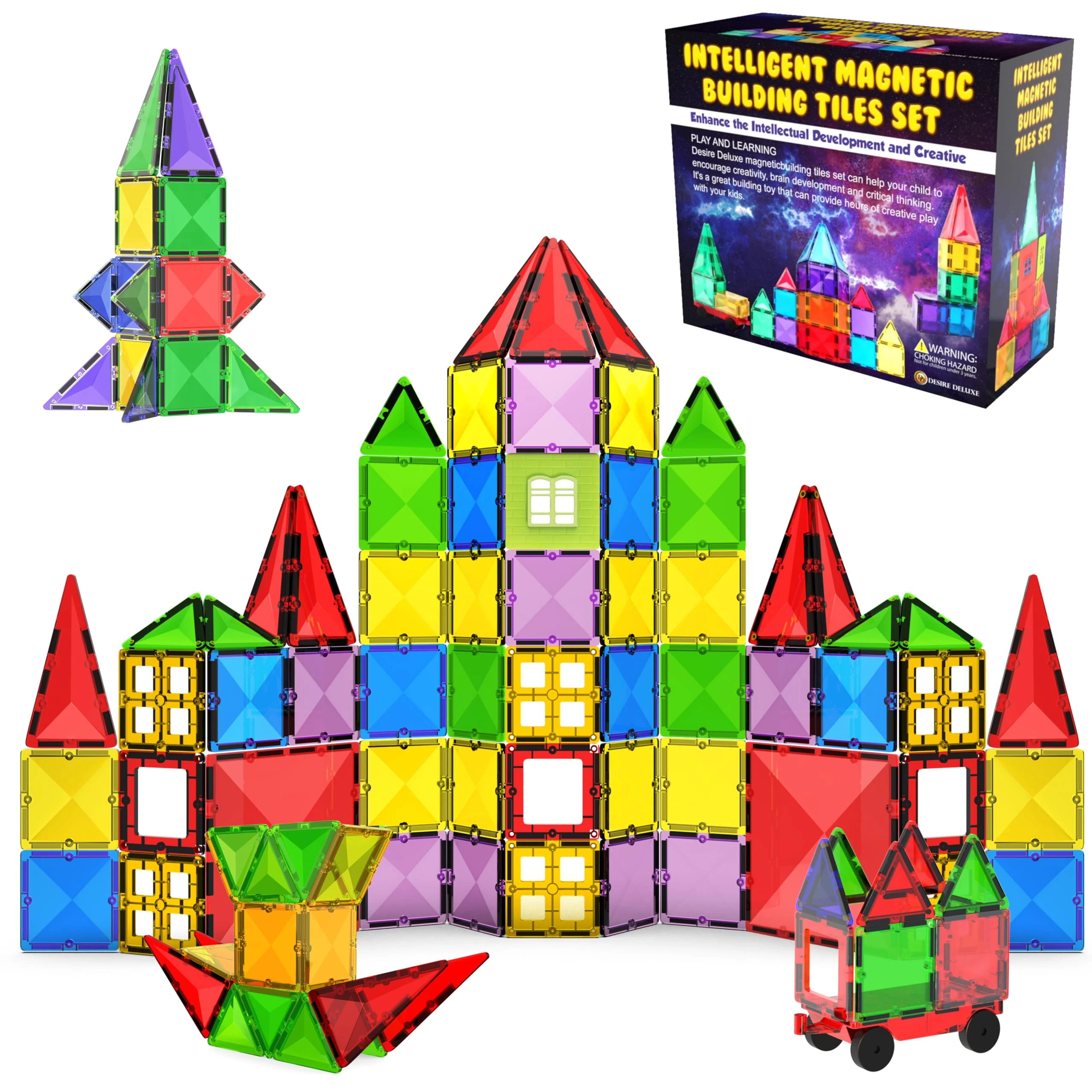 Desire Deluxe Magnetic Building Blocks Tiles STEM Toy Set 57PC – Kids Learning Educational Construction Toys for Boys Girls Present Age 3 4 5 6 7 Year Old - Gift