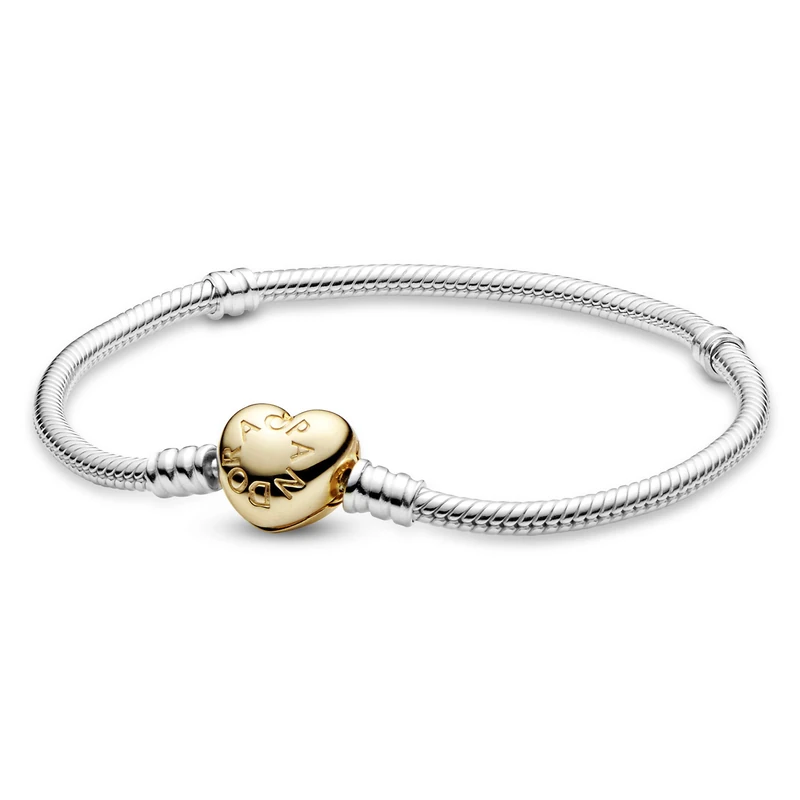 Pandora Icons Silver bracelet with heart-shaped 14k gold-plated clasp, 16