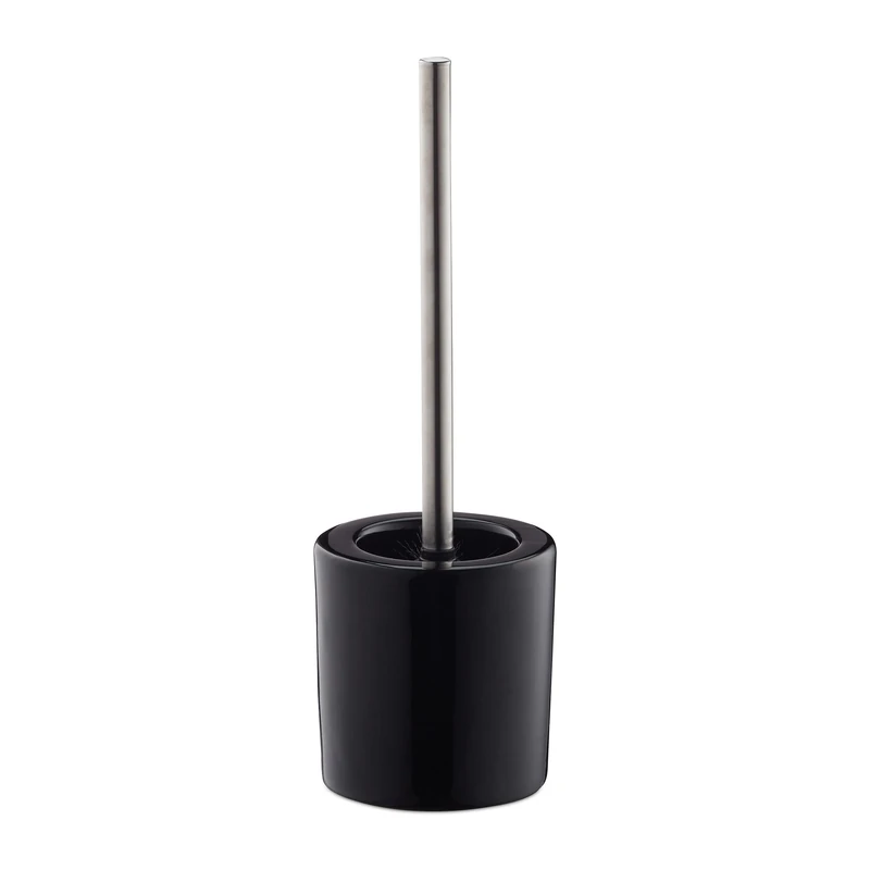 Relaxdays Bathroom & Toilet Accessory Set, Brush Holder, Brush Head, Bath Set, HxD 38.5 x 12.5 cm, Black