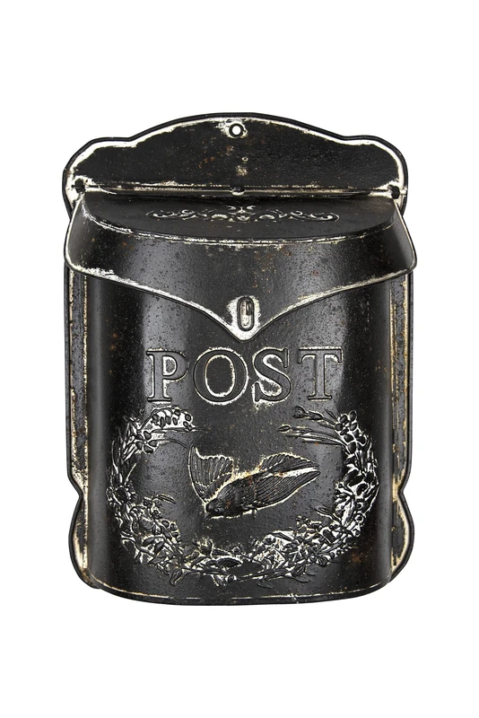 Creative Co-op Black Embossed Tin Post Letter Box