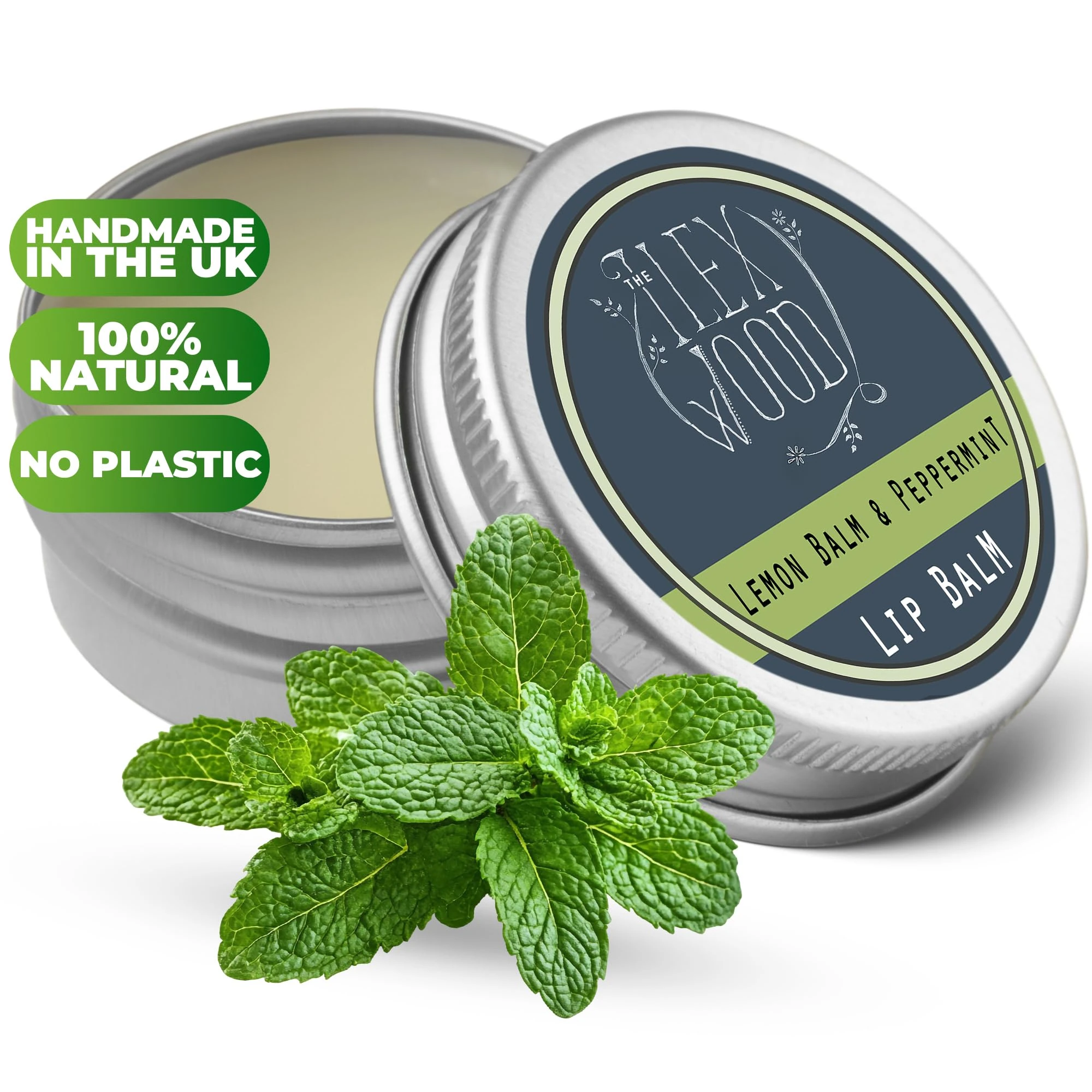 The Ilex Wood - Lip Balm with Lemon Balm and Peppermint - All natural, coldsore prevention, palm oil free, cruelty free, plastic free, moisturising lip balm, handcrafted in the UK - 10ml