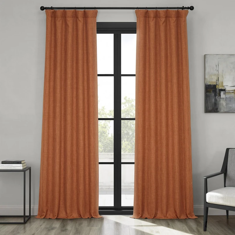 HPD Half Price Drapes Faux Linen Room Darkening Curtains - 108 Inches Long Luxury Linen Curtains for Bedroom & Living Room (1 Panel), 50W X 108L, Desert Orange