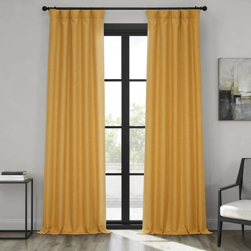 HPD Half Price Drapes Faux Linen Textured Room Darkening Curtains for Bedroom 108 Inches Long (1 Panel), 50W X 108L Curtains for Living Room Home Decor, Dandelion Gold