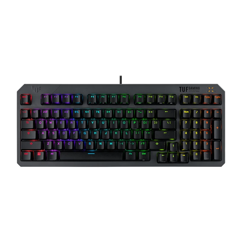 ASUS TUF Gaming K3 Gen II keyboard with compact 97-key layout, optical-mechanical RGB switches, silicone-gasket mount, dampening foam, IP57 waterproofing, detachable top plate, Aura Sync | UK Layout - Image 1