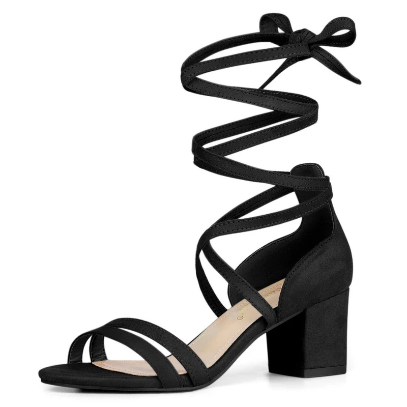 Allegra K Women's Open Toe Lace Up Color Block Heel Sandals Black 8 UK/Label Size 10 US