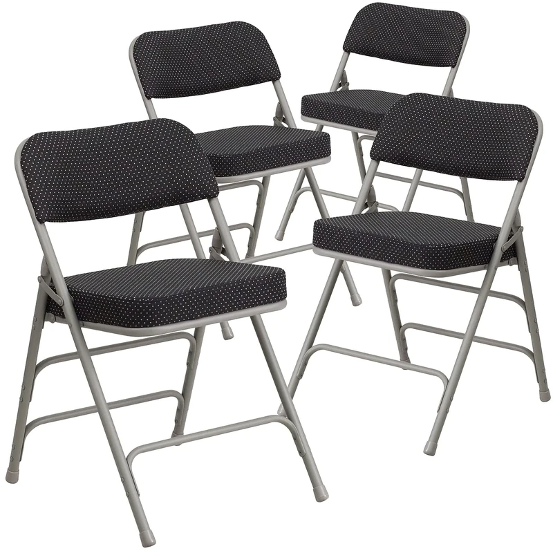 Flash Furniture 4 Pk. HERCULES Series Premium Curved Triple Braced & Double Hinged Black Pin-Dot Fabric Metal Folding Chair