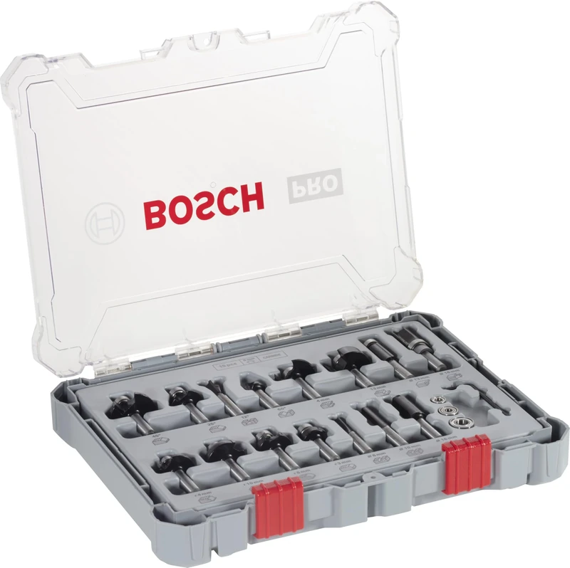 Bosch Professional 15 pcs. Mixed Router Bit Set (for Wood, Ø 8 mm Shank, Accessory Router)