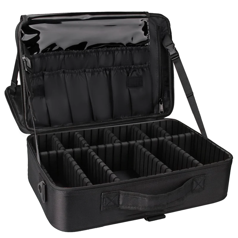 Relavel Travel Makeup Train Case Makeup Cosmetic Case Organizer Portable Artist Storage Bag with Adjustable Dividers for Cosmetics Makeup Brushes Toiletry Jewelry Digital Accessories,Black,X- Large