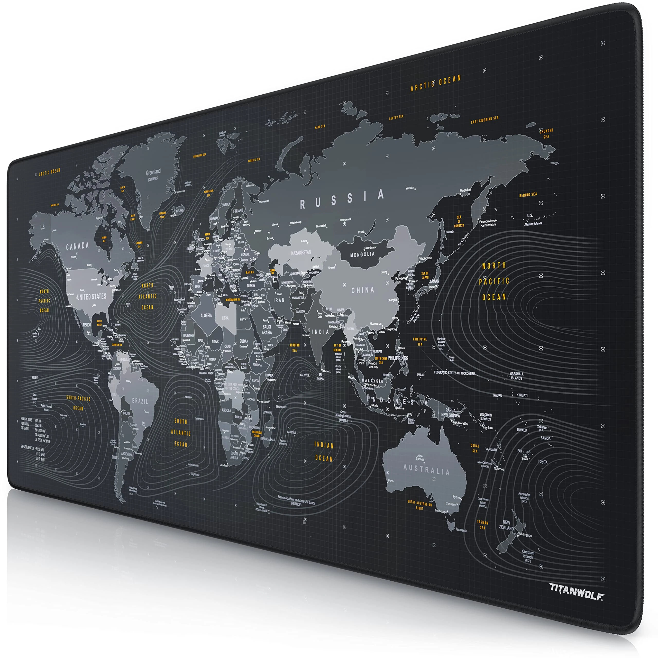 TITANWOLF World Map XXL Speed Gaming Mouse Pad Mouse Mat - 900 x 400 x 3mm - XXL mousepad - Table mat large size - improved precision and speed - Design Planisphere
