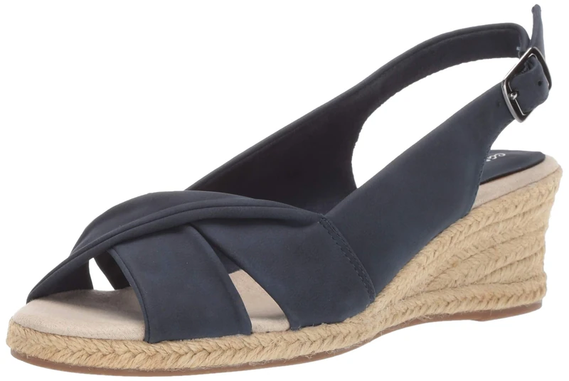 Easy Street Women's Maureen Espadrille Slingback Sandal Wedge, Navy, 5.5 UK