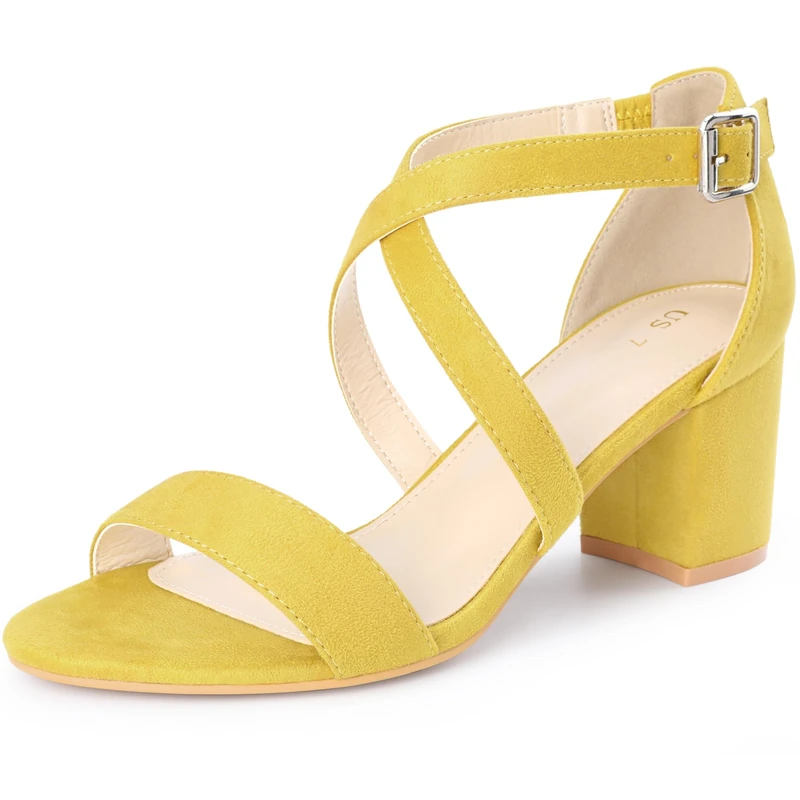 Allegra K Women's Crisscross Ankle Strap Block Heel Sandals Yellow 6 UK/Label Size 8 US
