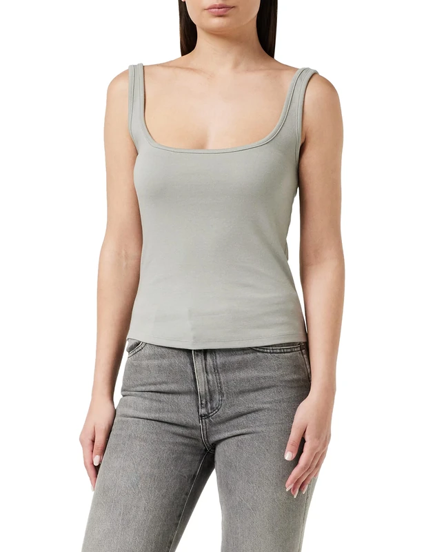 Urban Classics Women's Wide Neck top Sports Tank, Green/Grey, XS