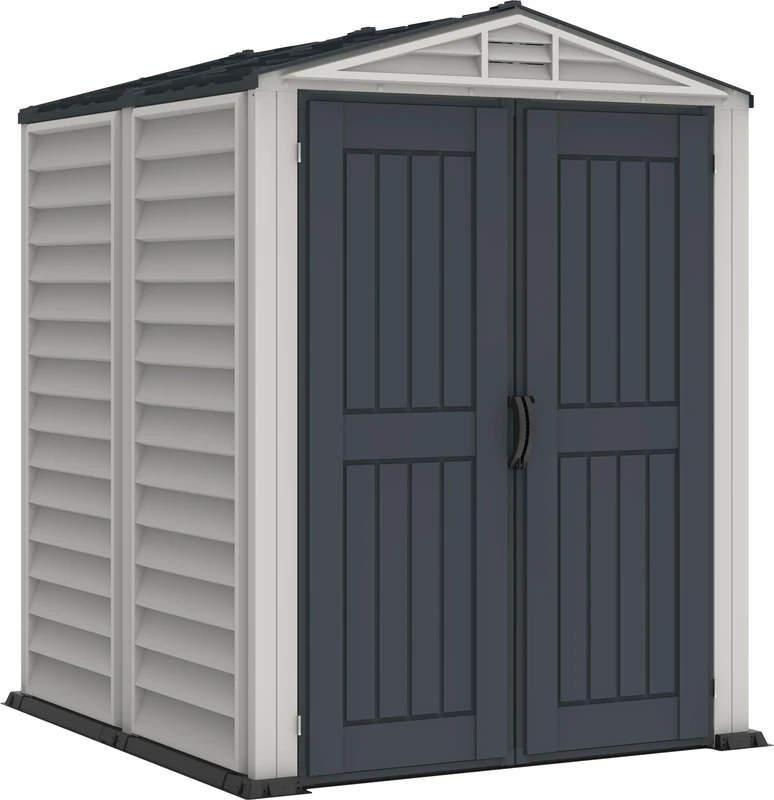 Duramax YardMate PLUS 5 x 5 (2.92 m2) Plastic Garden Shed with Heavy-Duty Plastic Floor, Strong Metal Roof Structure, Fire Retardant & Maintenance-Free Storage Shed, Dark Grey & Adobe