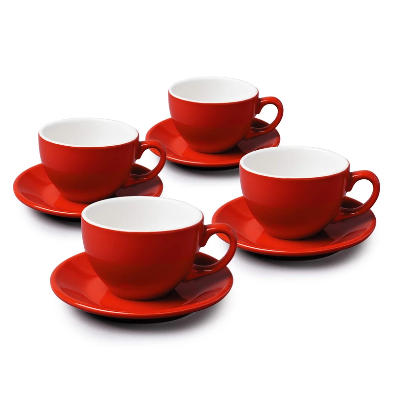 WM Bartleet & Sons 1750 TSET83 Traditional Set of 4 Large Porcelain Tea/Coffee Cups and Saucers, 300ml – Red