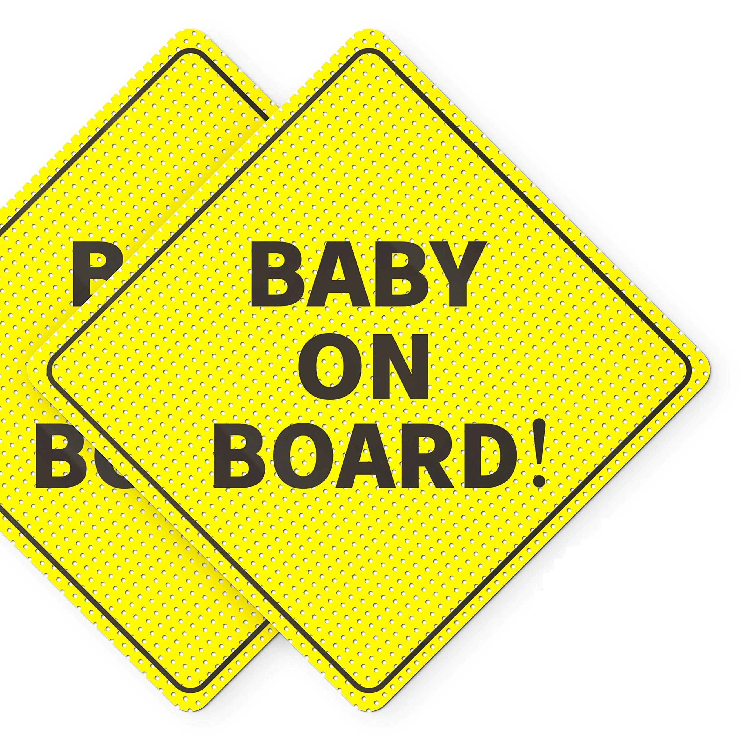 Baby On Board Sign for Car - 2 Pack, 5" x 5" - Ideal Baby On Board Sticker for Cars - Bright Yellow and See-Through When Reversing - Perfect for Any Toddler, Kid, Child - Durable and Strong Adhesive