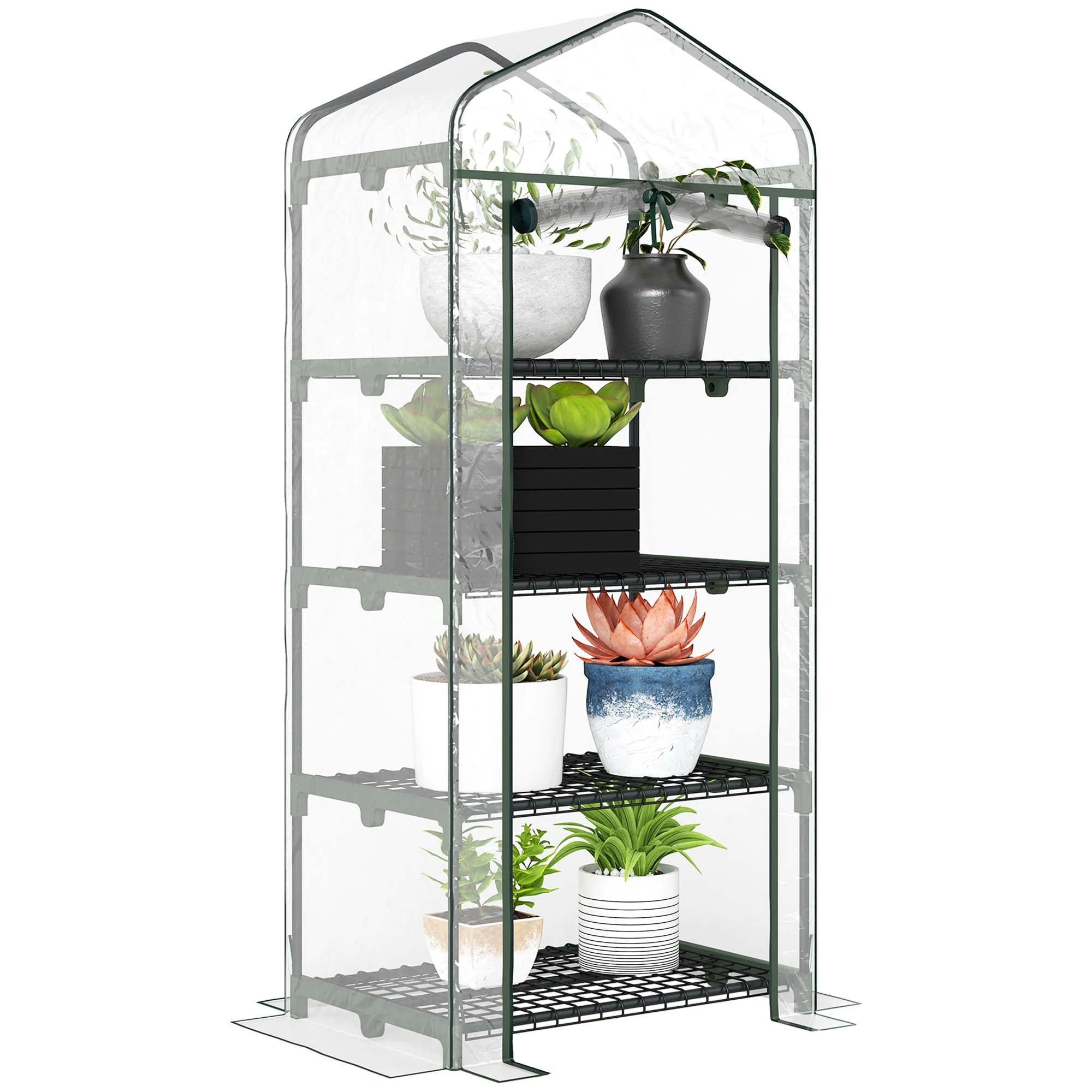 Outsunny 4 Tiers Mini Portable Greenhouse Plant Grow Shed Metal Frame PVC Cover 160H x 70L x 50Wcm