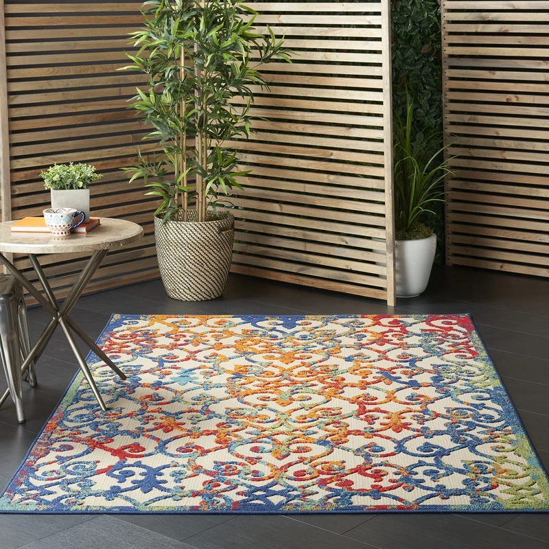 NOURISON Aloha Indoor/Outdoor Floral East Care 5'3" x 7'5" Multicolor Area Rug (5'x8')