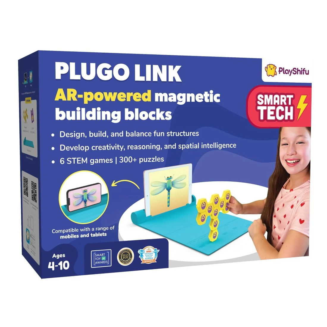 Plugo Link by PlayShifu - STEM Puzzles Kit | Magnetic Building Blocks | Educational Toy Gift for Boys & Girls Ages 4-10 (works with iPads, iPhones, Samsung tabs/phones, Kindle Fire)