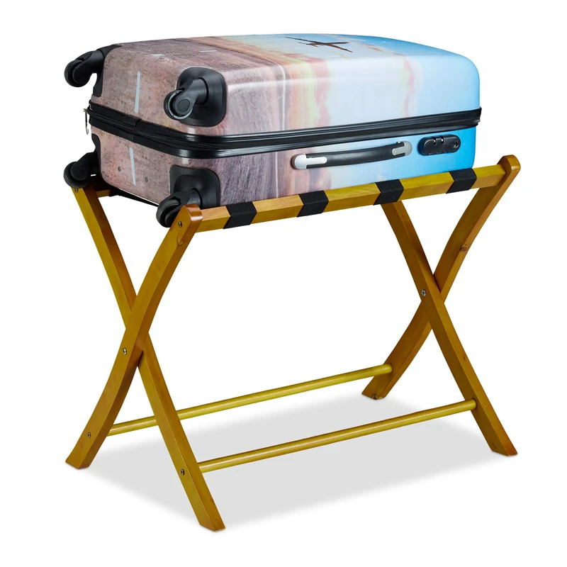Relaxdays Wooden Luggage Rack, Foldable Suitcase Storage Stand for Travellers, HxWxD: 52.5 x 66.5 x 48 cm, Natural Brown