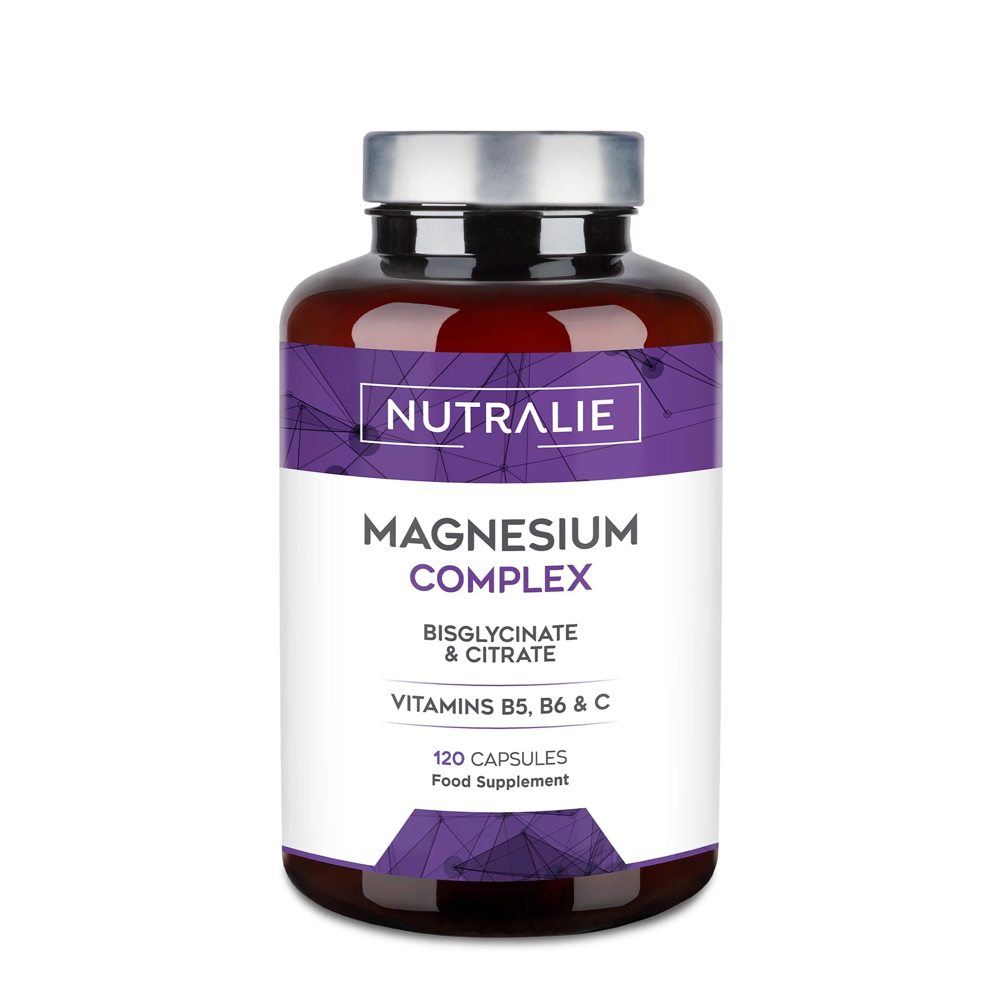 Magnesium Glycinate Complex - 2145mg Bisglycinate + Citrate - Magnesium Supplements - Vitamins B5 + B6 + C - 120 Capsules Vegan Nutralie
