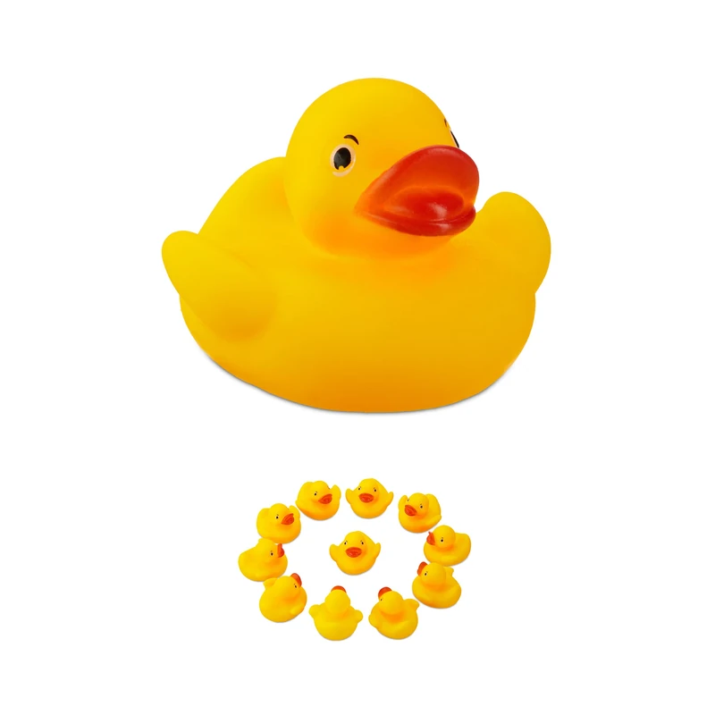 Relaxdays Set of 12 Rubber Ducks, 5 cm, Classic Squeaky Ducks for the Bathtub, Bath Toy for Adult & Children, Yellow