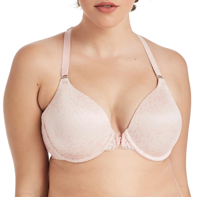 Maidenform Women's One Fab Fit T-Shirt, Lightly-Lined Underwire, Racerback Bras Full Coverage, Opaque, Boho Paisley Print/Sheer Pale Pink, 42D