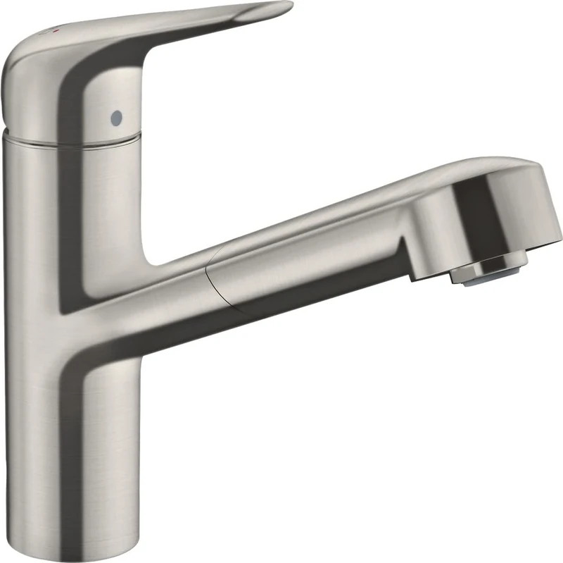 hansgrohe 71814800 M427-H150 Kitchen Tap, 120° Swivel Range, Pull-Out Spray, Stainless Steel, Spout height 15 cm