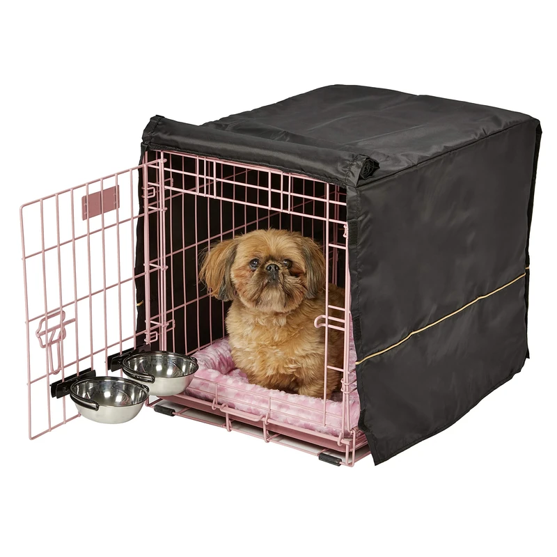 MidWest Homes for Pets Pink Fashion iCrate Starter Kit, 61 cm Dog Crate Bundle for Small Dogs, Includes Crate, Pet Bed, 2 Bowls and Privacy Cover