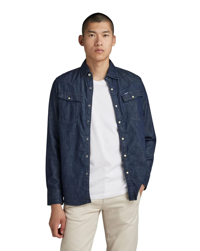 G-Star Men's Unisex 3301 Slim Shirt, Blue (rinsed D12697-D013-082), XXS