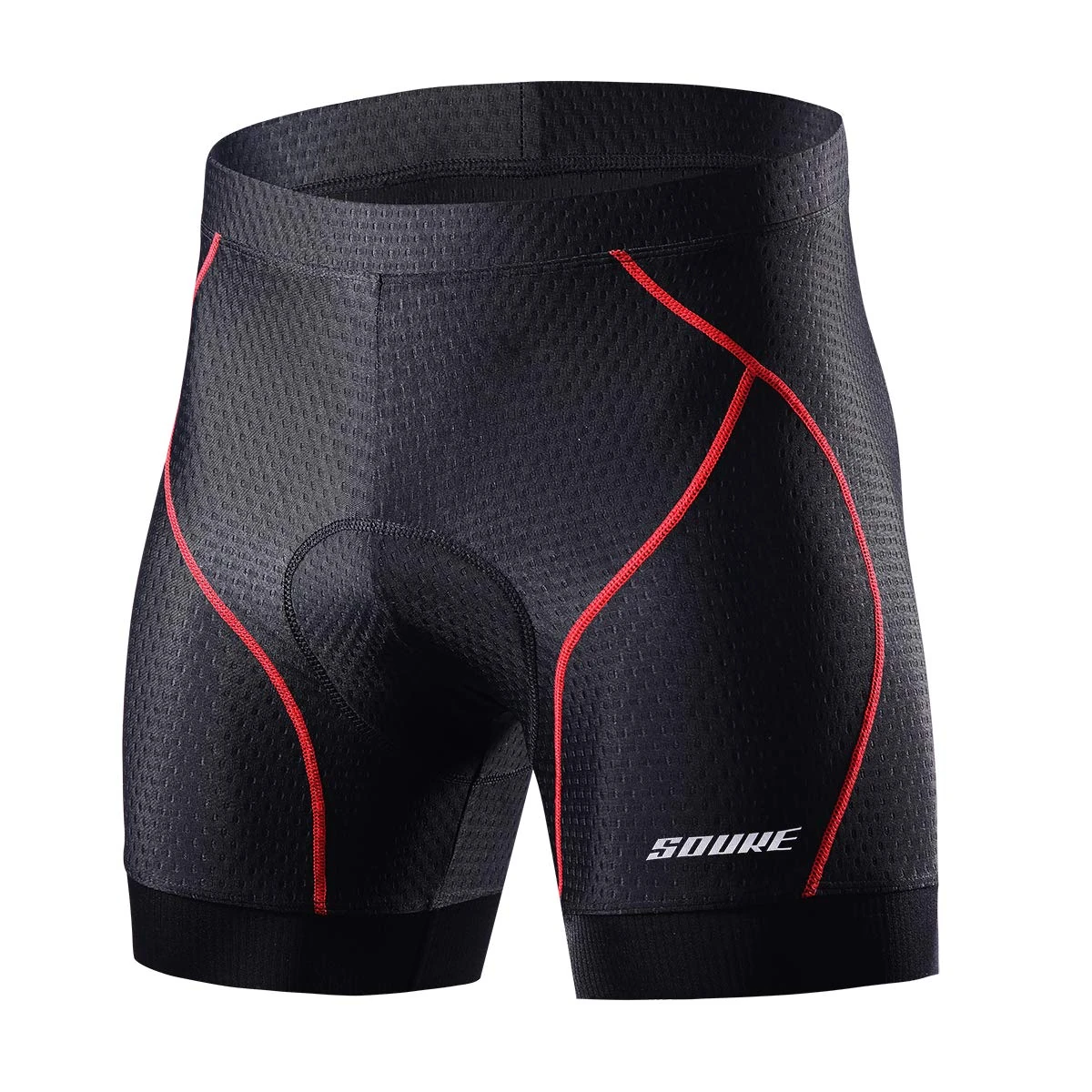 Souke Sports Men's Cycling Underwear 4D Padded Breathable Bike Undershort Shorts Anti-Slip Design Black/Red