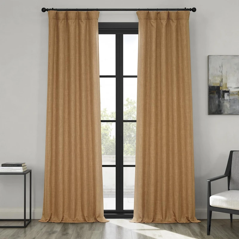 HPD Half Price Drapes Faux Linen Textured Room Darkening Curtains for Bedroom 120 Inches Long (1 Panel), 50W X 120L Curtains for Living Room Home Decor, Butterscotch