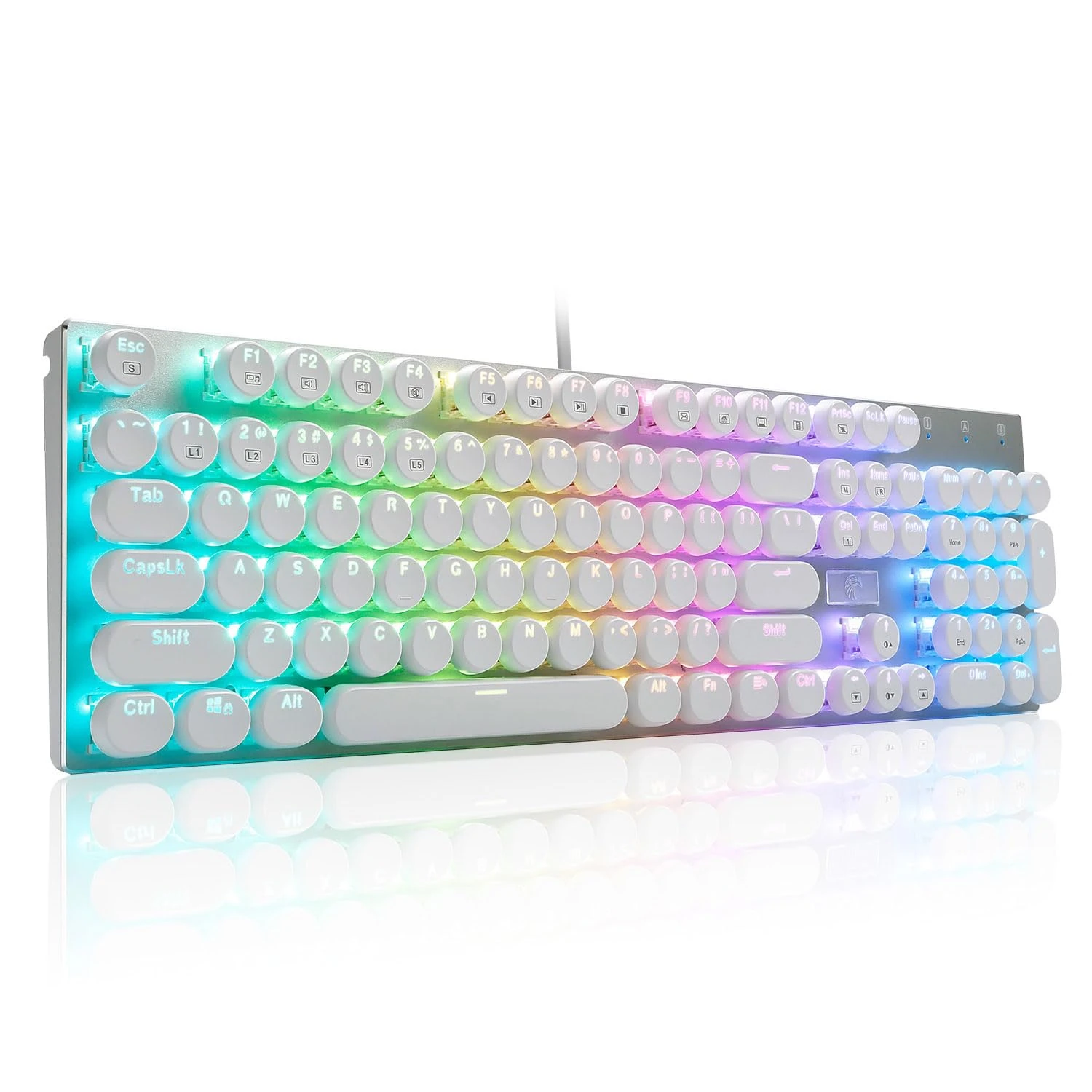HUO JI E-Yooso Z-88 Wired Typewriter Style Mechanical Gaming Keyboard, Programmable RGB Backlit, Blue Switches - Clicky, USB-C Cable, Metal Panel, 104 Double-Shot Keycaps for PC, White