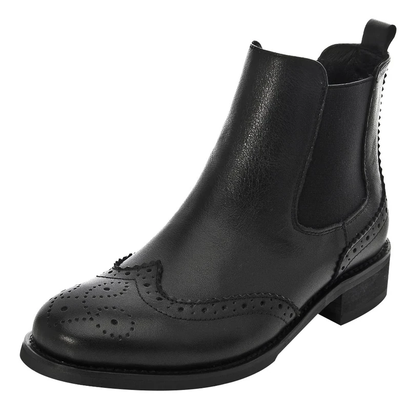 rismart Women's Brogue Wingtip Ankle High Slip on Comfort Genuine Leather Chelsea Boots SN02052(black1,uk6.5)