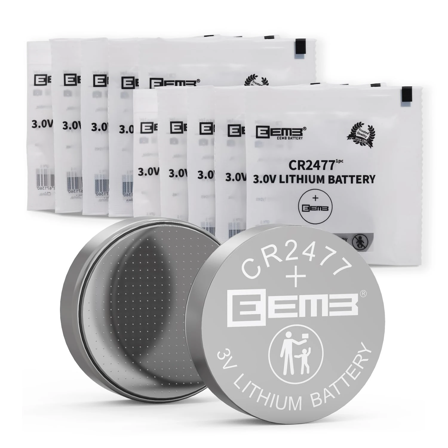 EEMB 10 PACK CR2477 Battery 3V Lithium Battery Button Coin Cell Batteries 2477 Battery DL2477, ECR2477 for Electronic Candle, Light, Remote Control, Key Fob, Alarm, Contact Sensor, Smart Devices